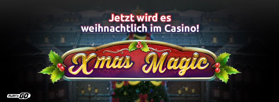 Xmas Magic Slot Logo mit weihnachtlichem Hintergrund